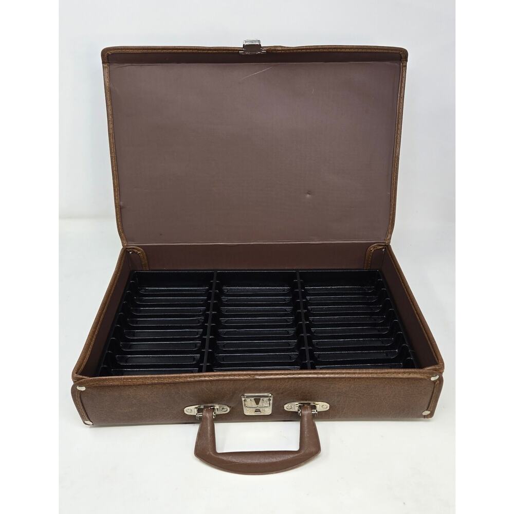 Cassette Tape Storage Carrying Case Brown Vinyl Holds 30 Handle 14.5" x 9"